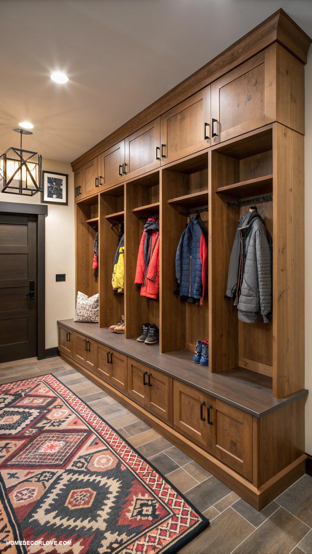 mudroom with lockers Wall hooks for extra storage options