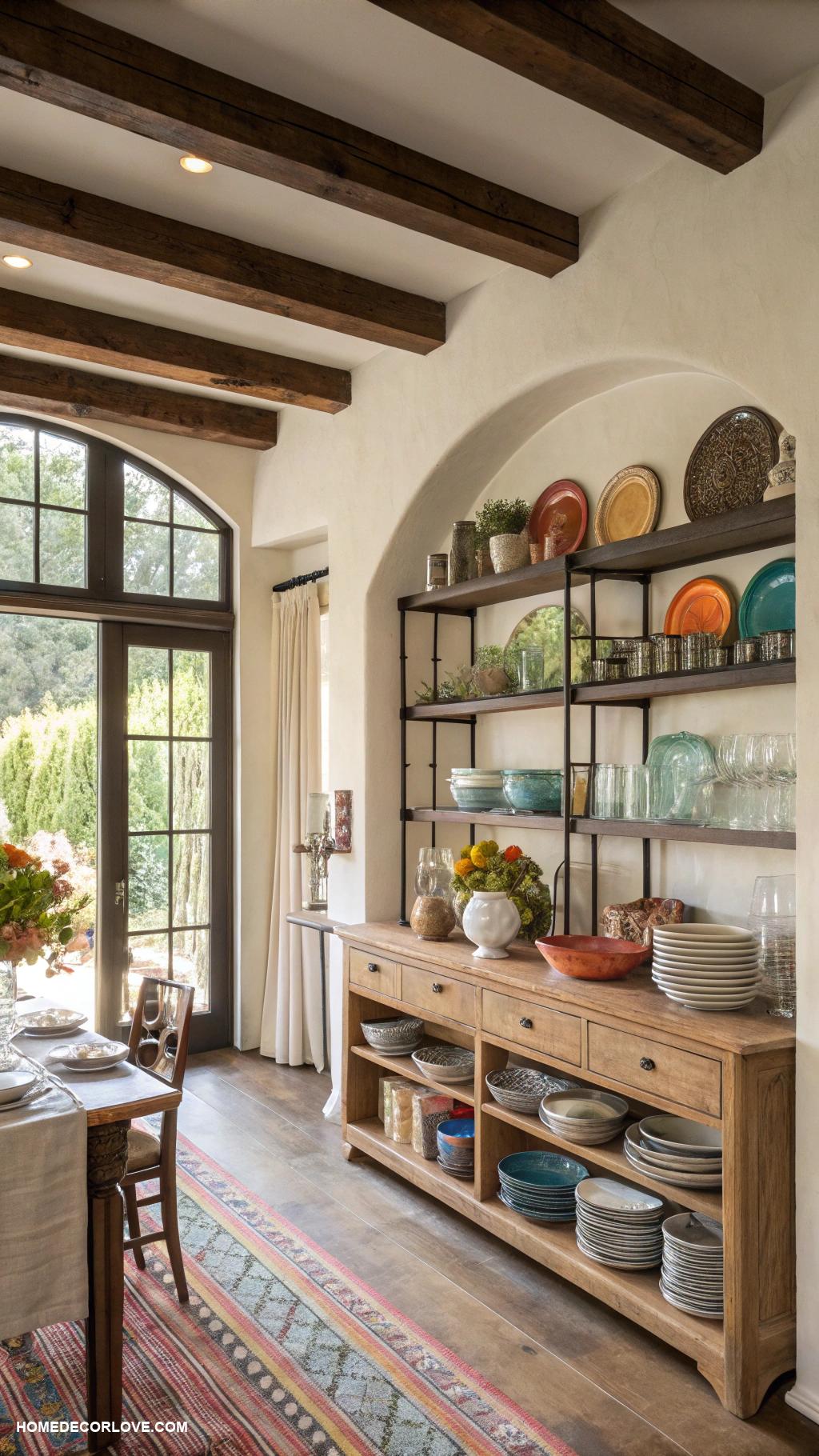 nancy meyers dining room Open shelving for dish display