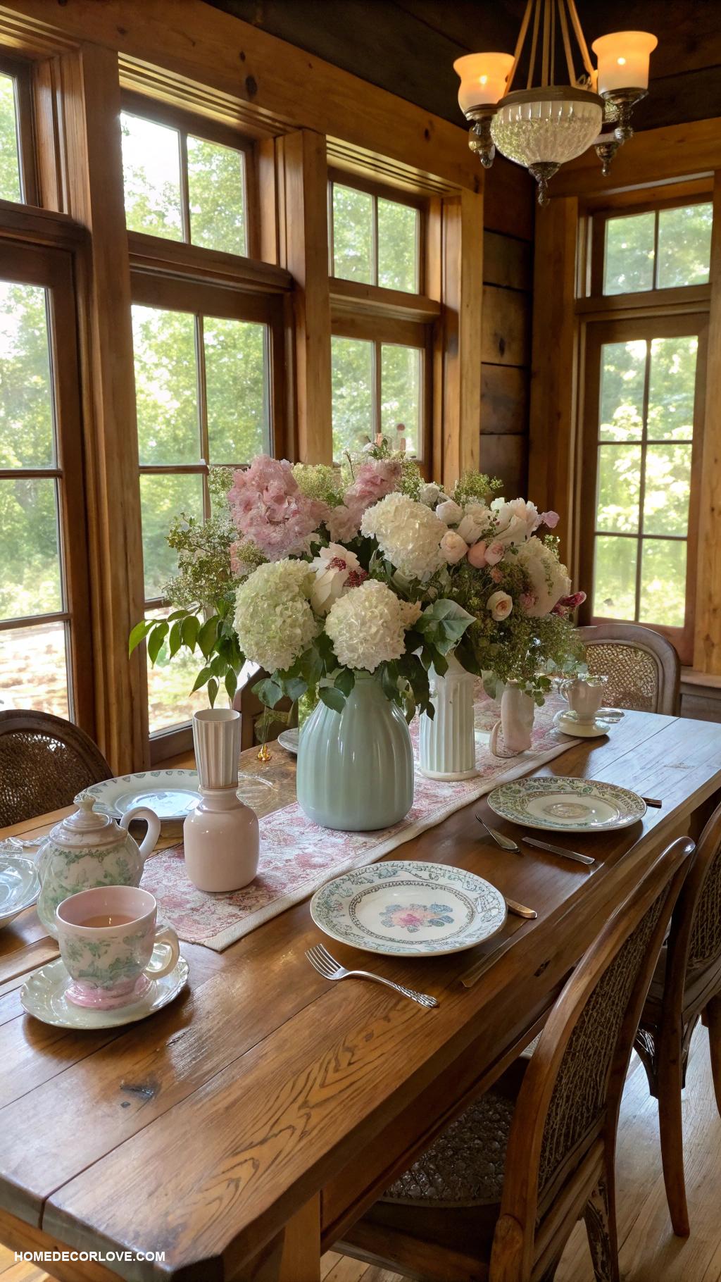 nancy meyers dining room Vintage wooden dining table centerpiece