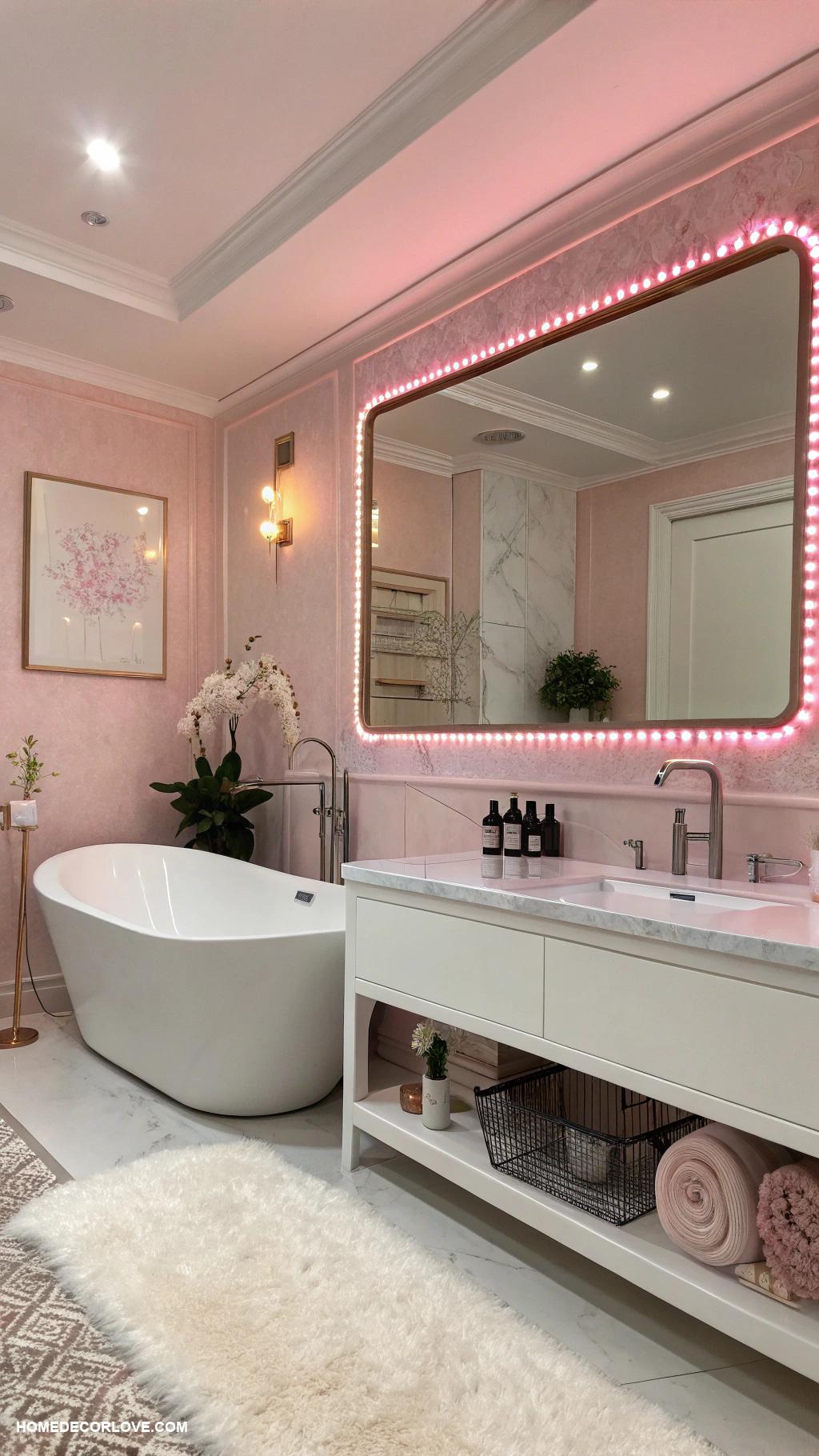 pink bathroom Accent pink lighting fixtures for elegance