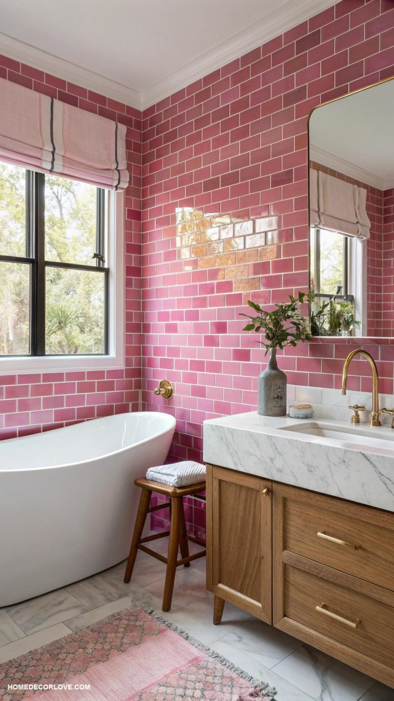 pink bathroom Pink accent tiles for a vibrant touch