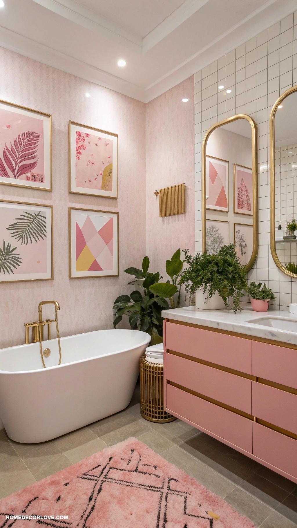 pink bathroom Pink artwork to enhance the ambiance
