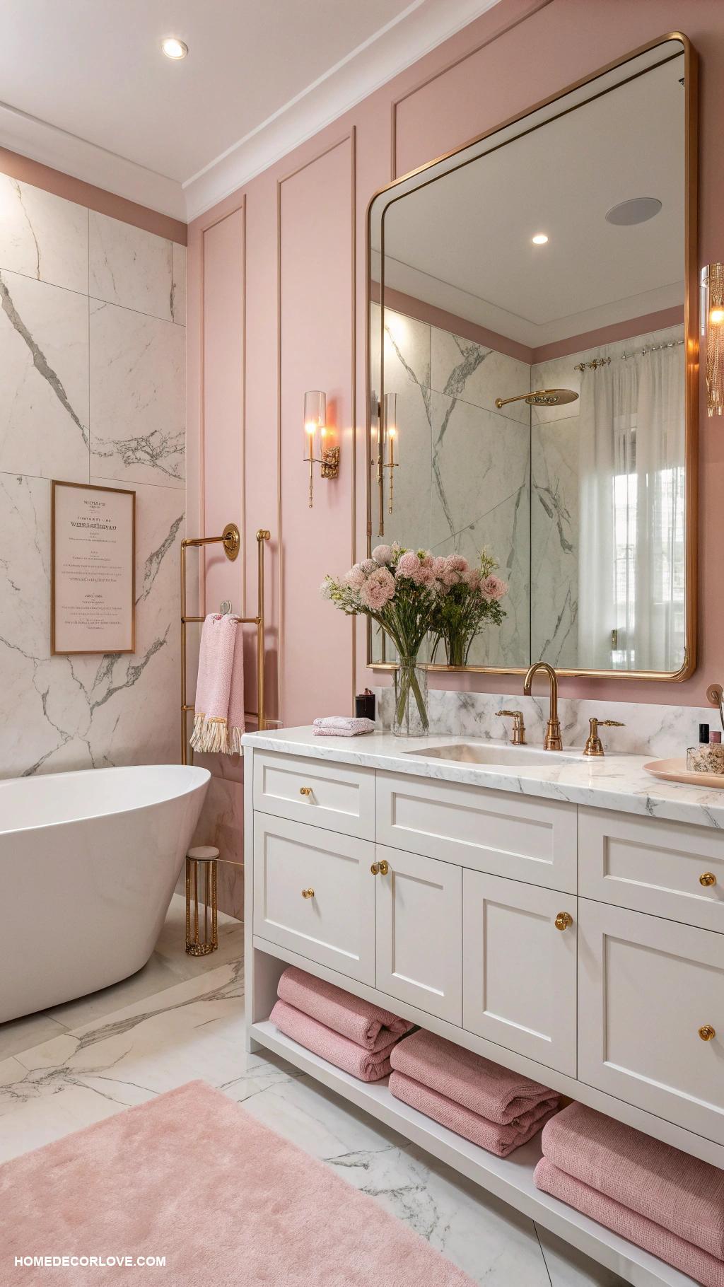 pink bathroom Rose gold fixtures for a modern look