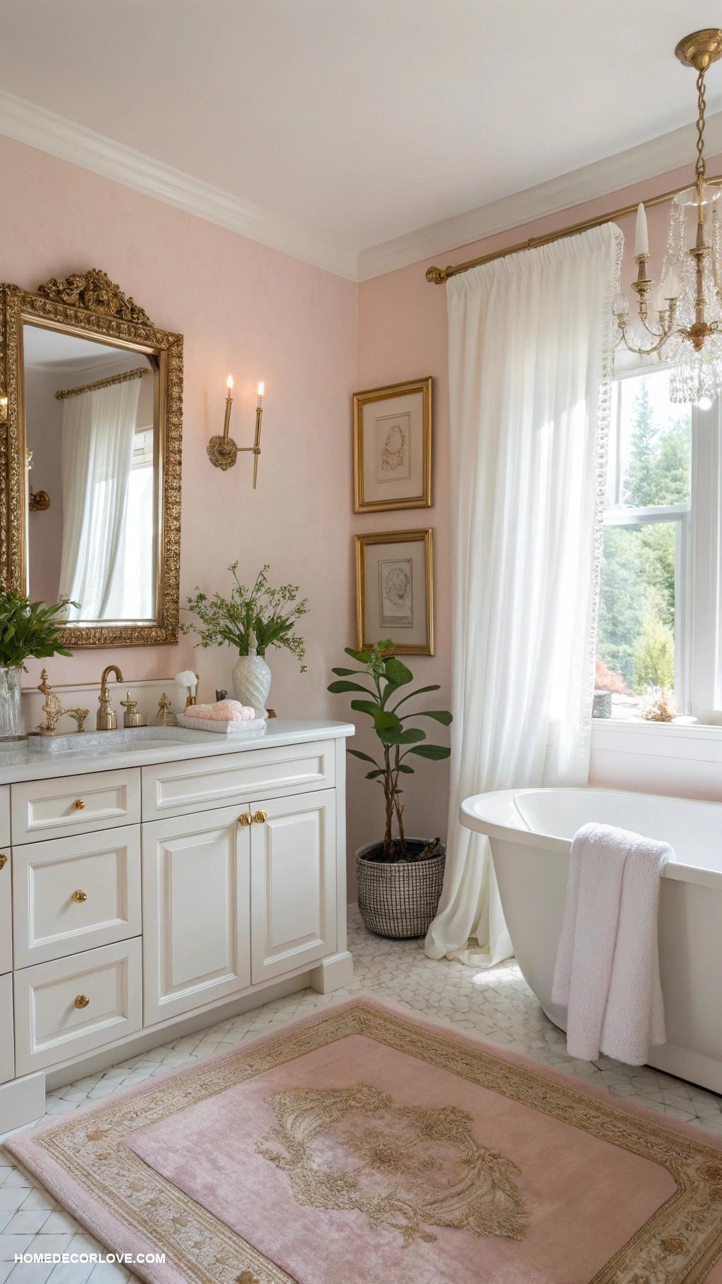 pink bathroom Soft pastel pink walls for a calming effect
