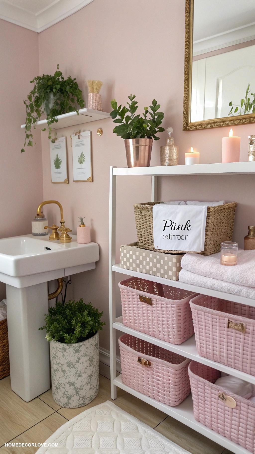 pink bathroom Stylish pink storage baskets for organization