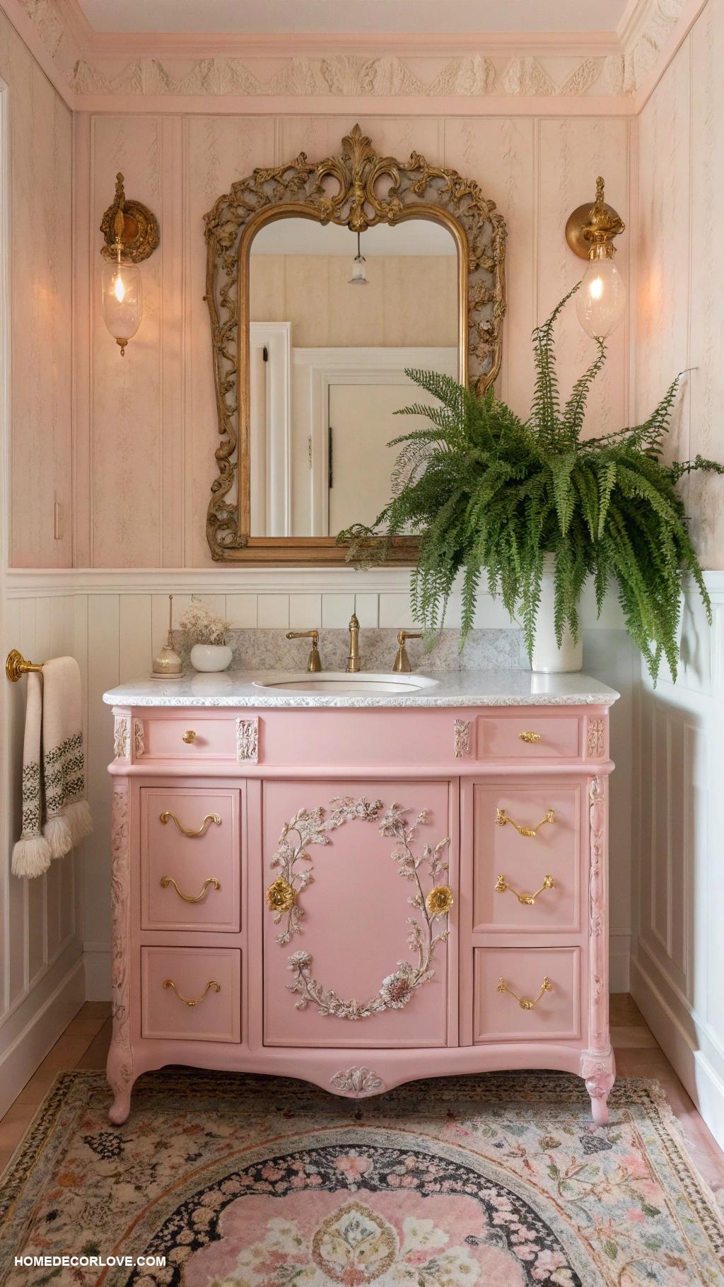 pink bathroom Vintage pink vanity for a classic feel