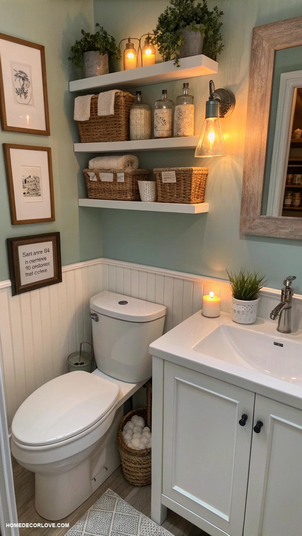 small bathroom ideas Incorporate shelf space above the toilet
