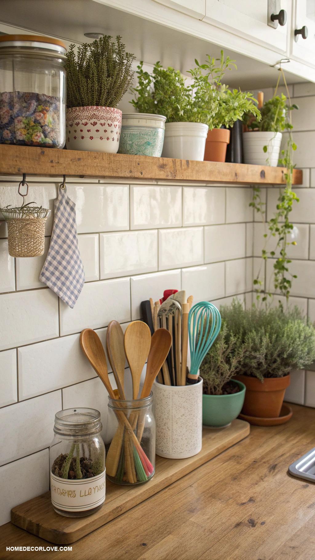 small kitchen ideas Vintage jars as utensil holders