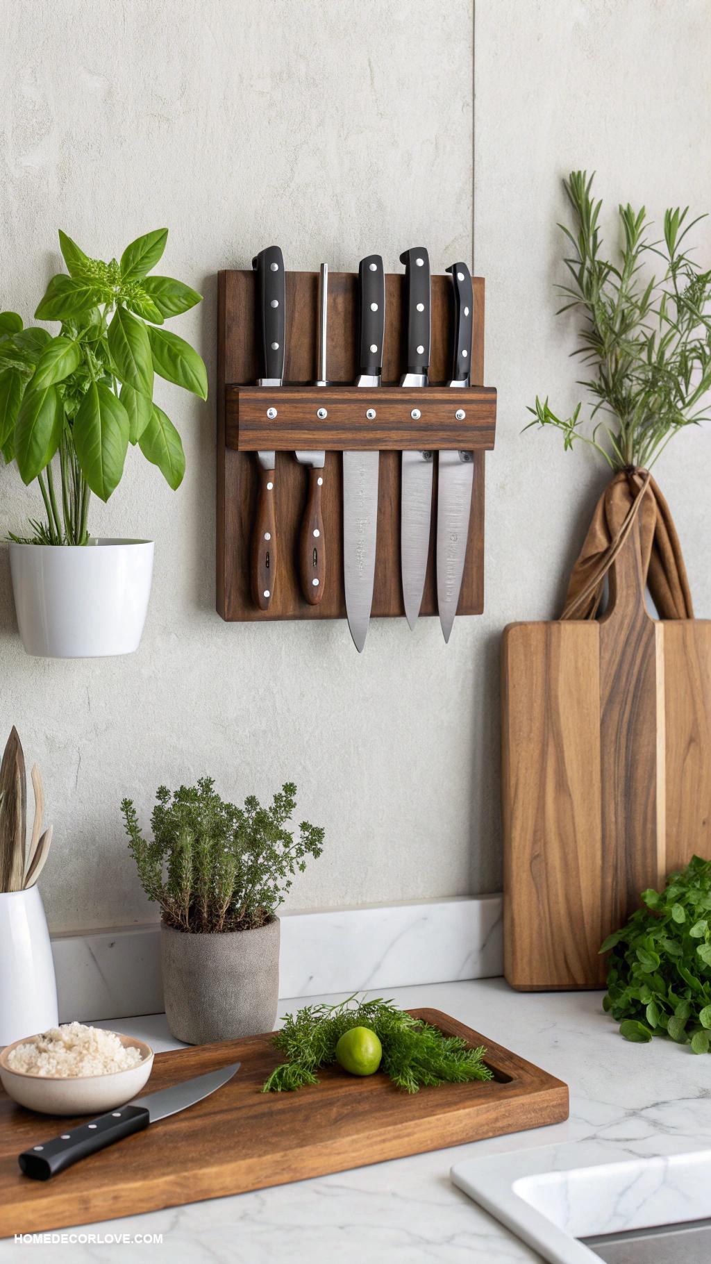 small kitchen ideas Wall mounted knife rack for easy access