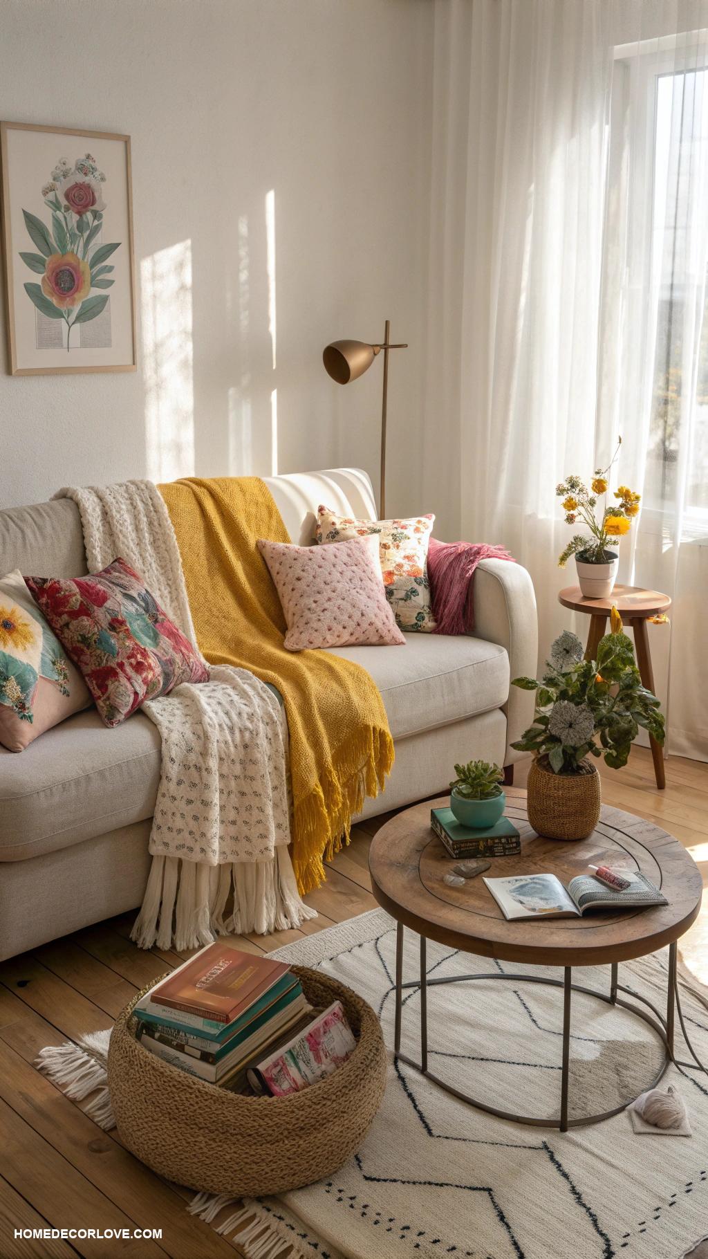 small living room ideas Incorporate cozy throws and pillows