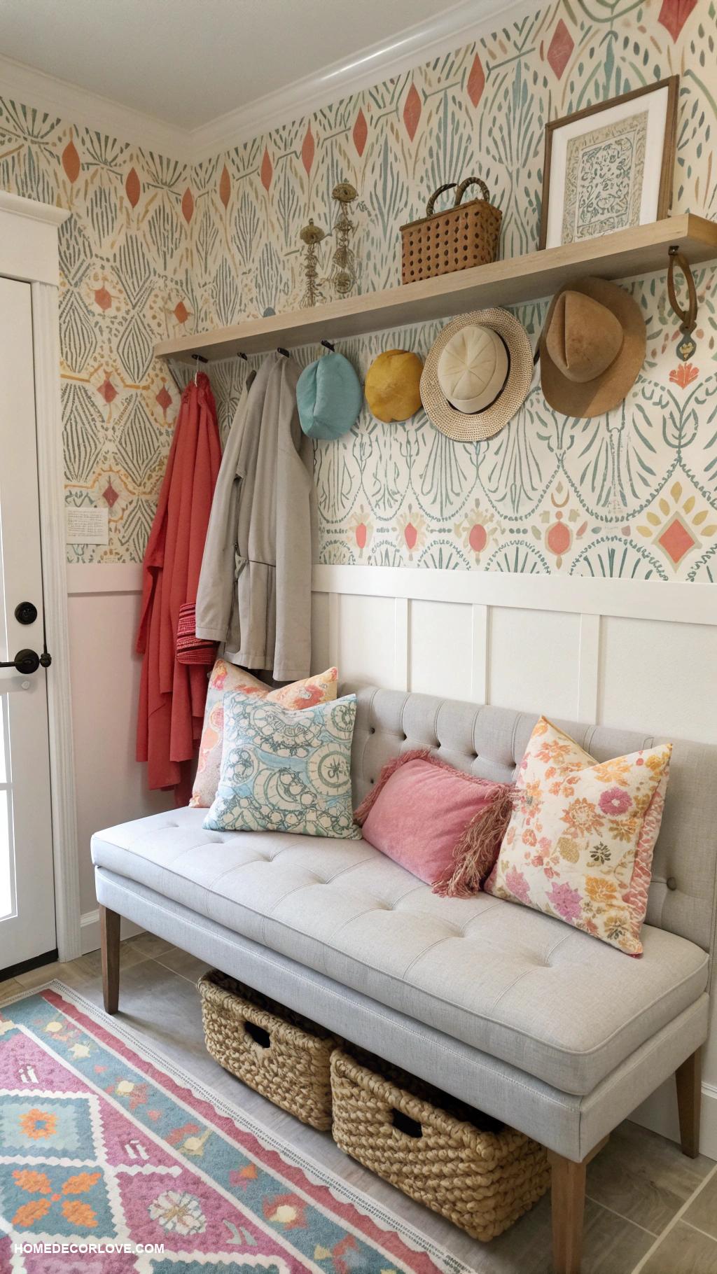 small mudroom ideas Cushioned bench for comfortable seating