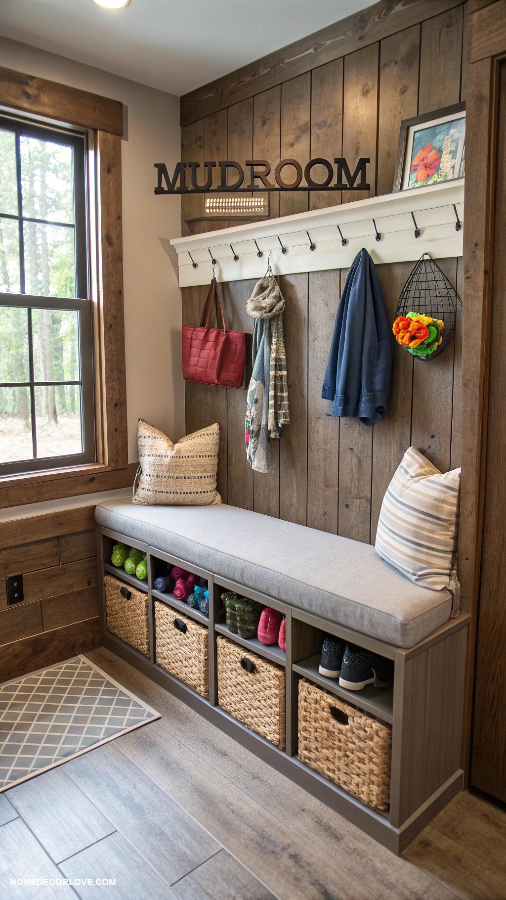 small mudroom ideas Storage bins for hidden item organization