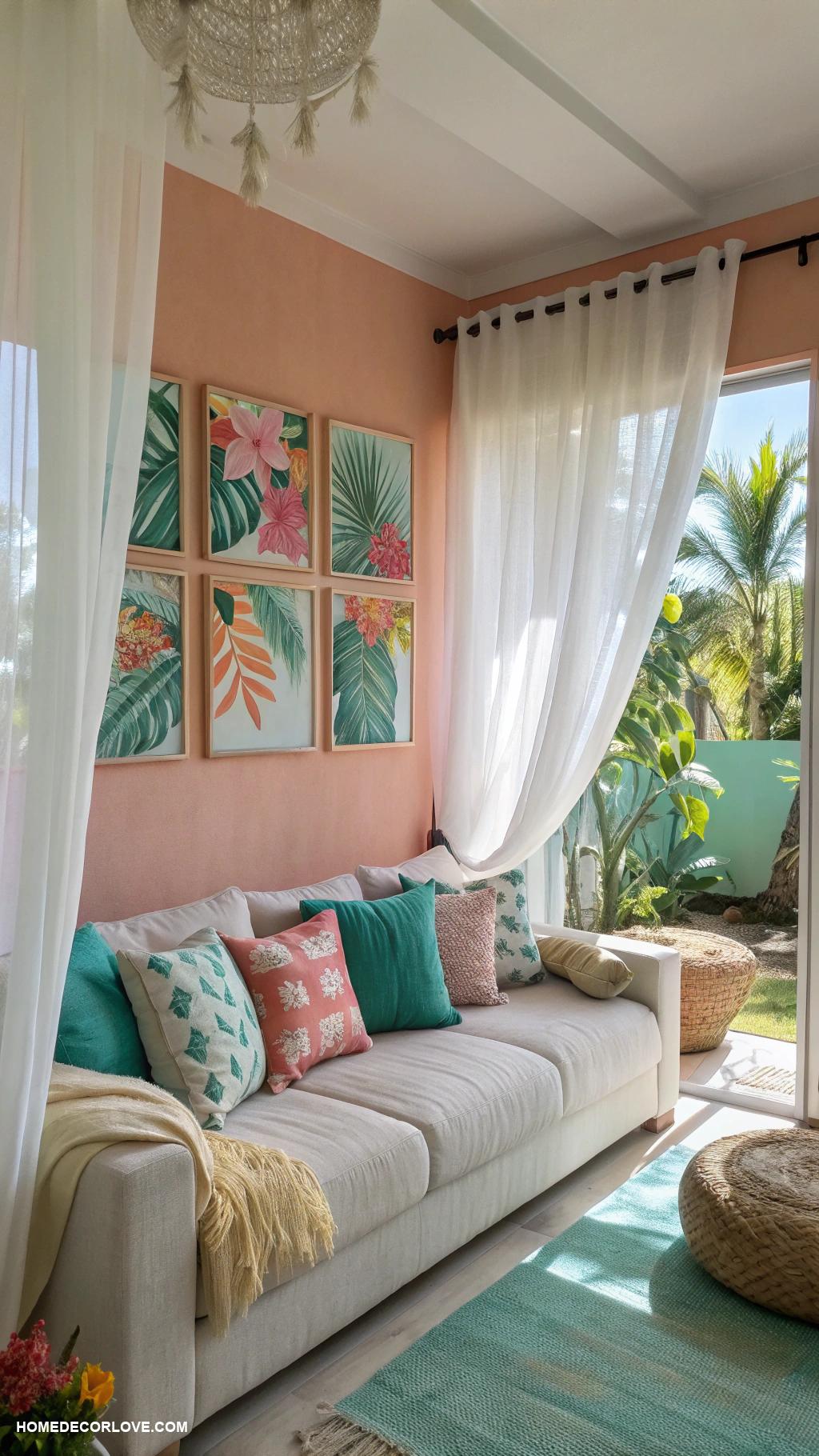 warm tropical home decor ideas Lightweight sheer curtains for airy brightness