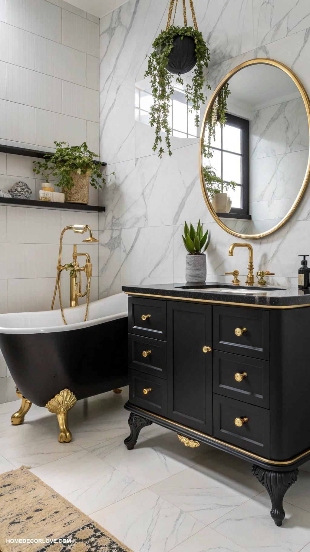 aesthetic bathroom Black and gold fixtures for elegance