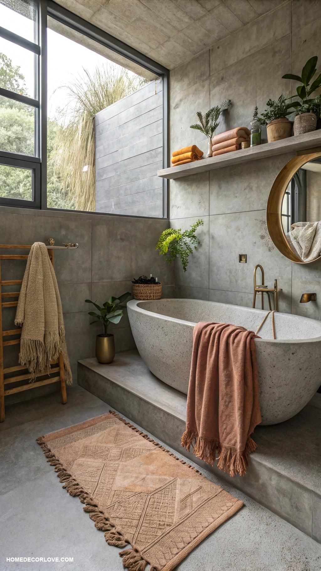 aesthetic bathroom Concrete accents with warm textiles