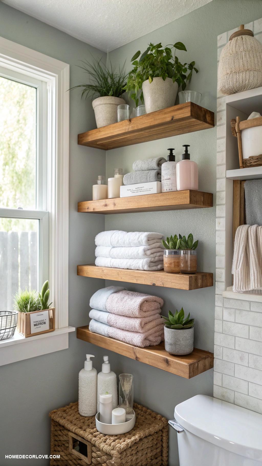 aesthetic bathroom Open shelving for stylish storage