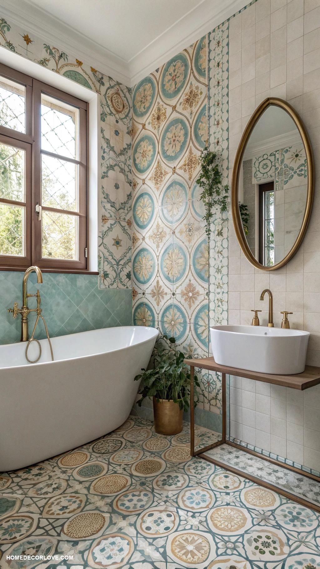 aesthetic bathroom Vintage tiles with modern fixtures