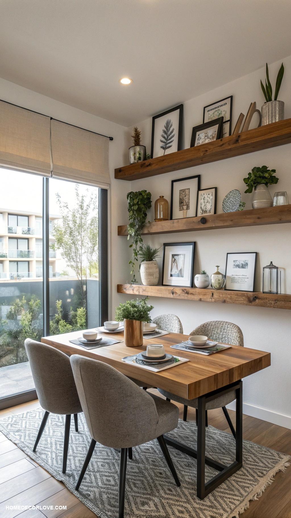 apartment dining room Install floating shelves for decor