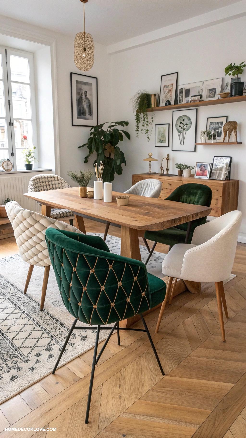 apartment dining room Mix different chair styles for visual interest
