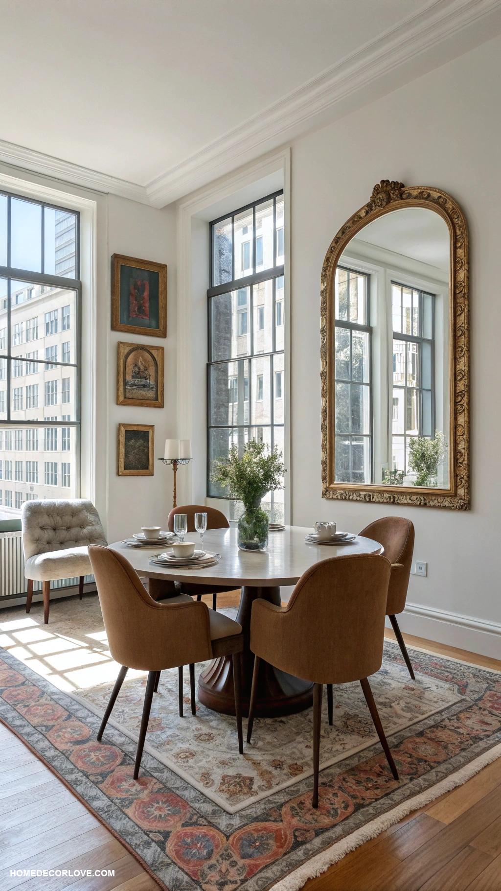 apartment dining room Use mirrors to enhance natural light