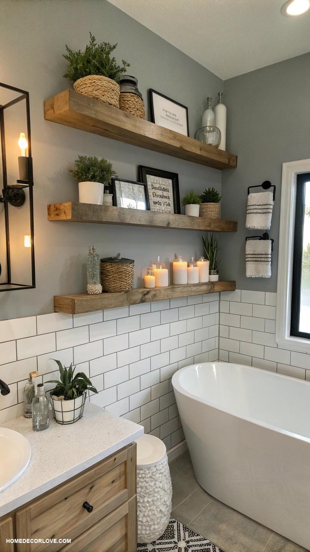 bathroom remodel Add floating shelves for storage