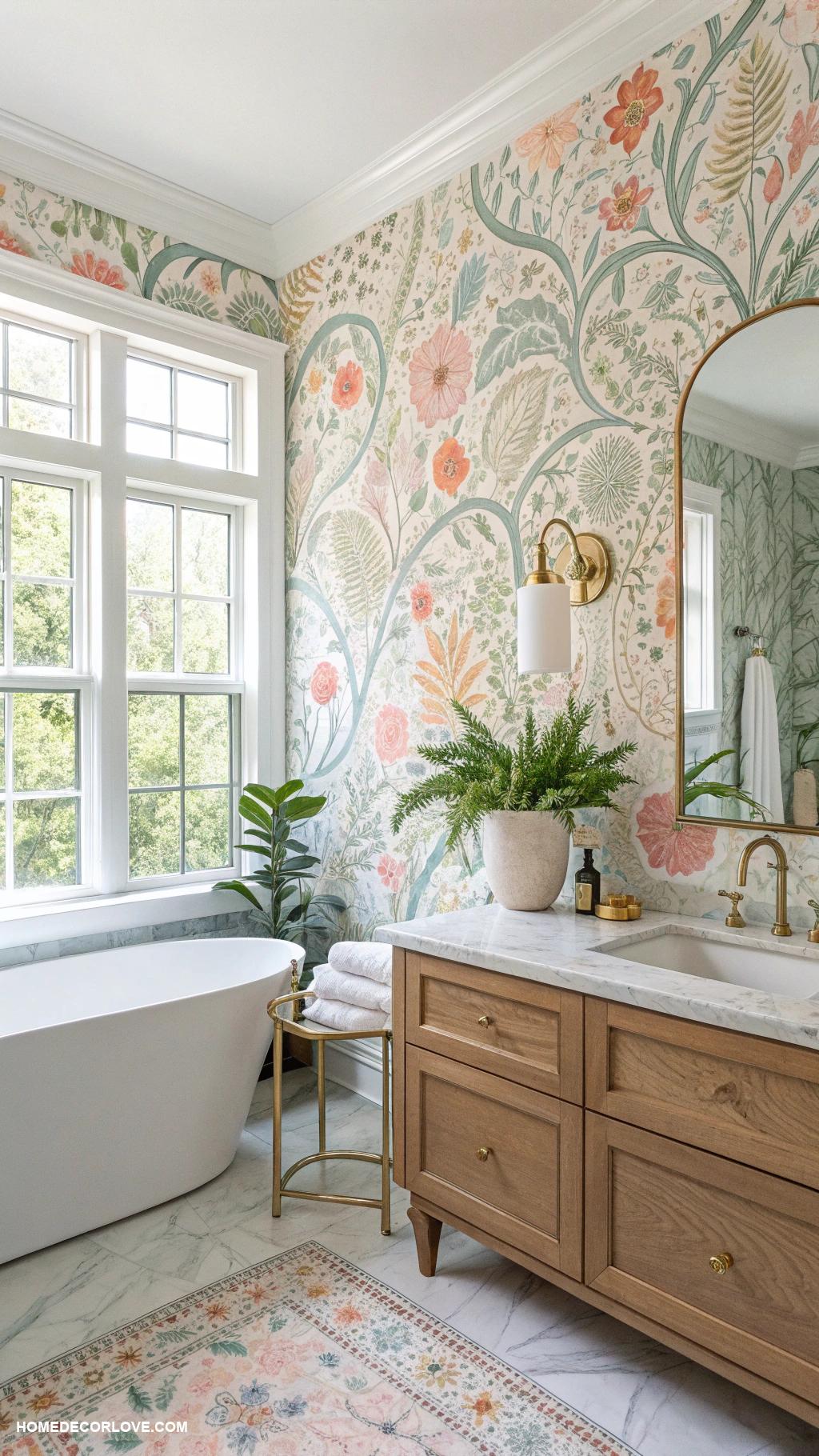 bathroom remodel Use peel and stick wallpaper