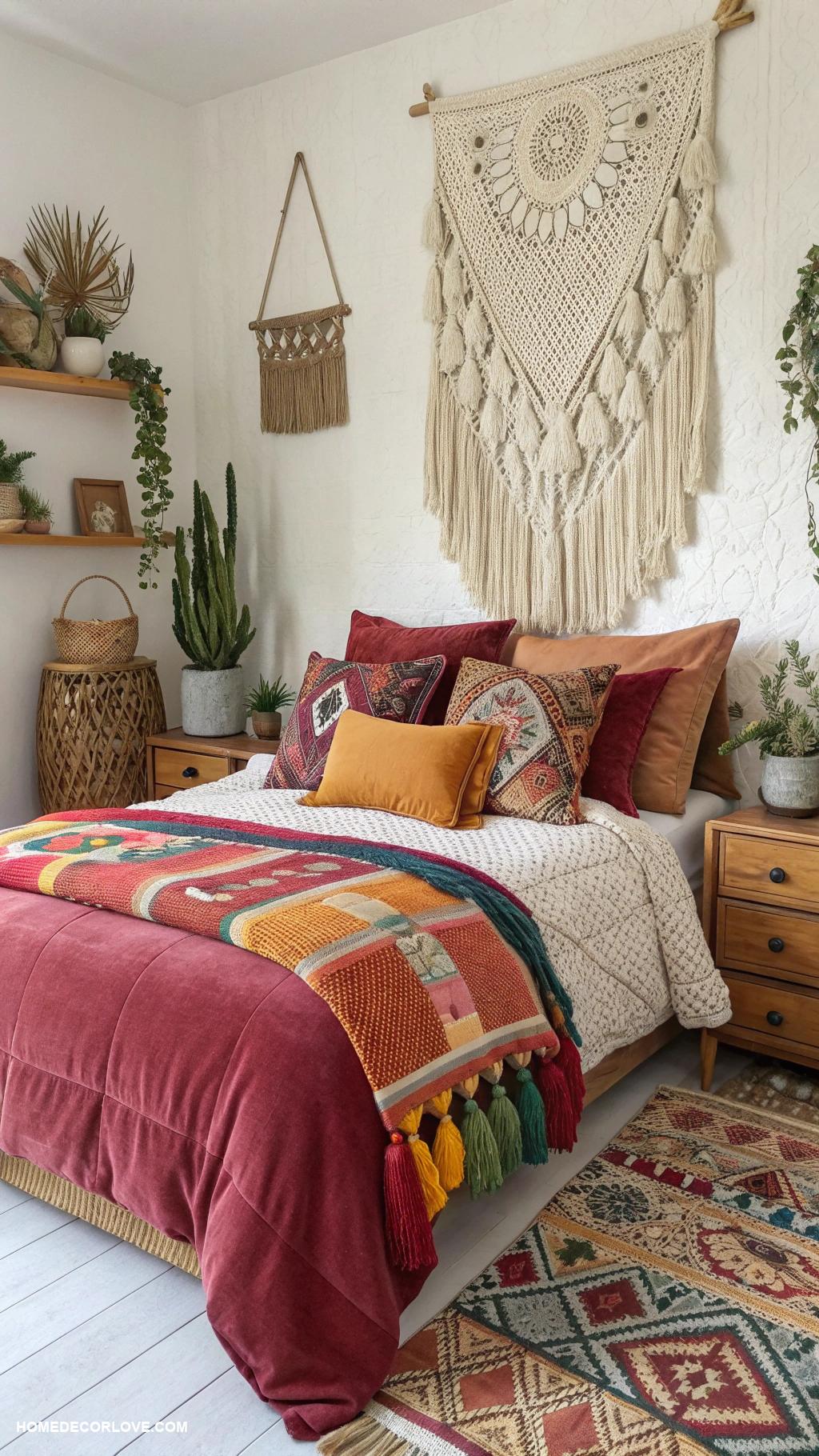 bedroom design Bohemian layered textiles