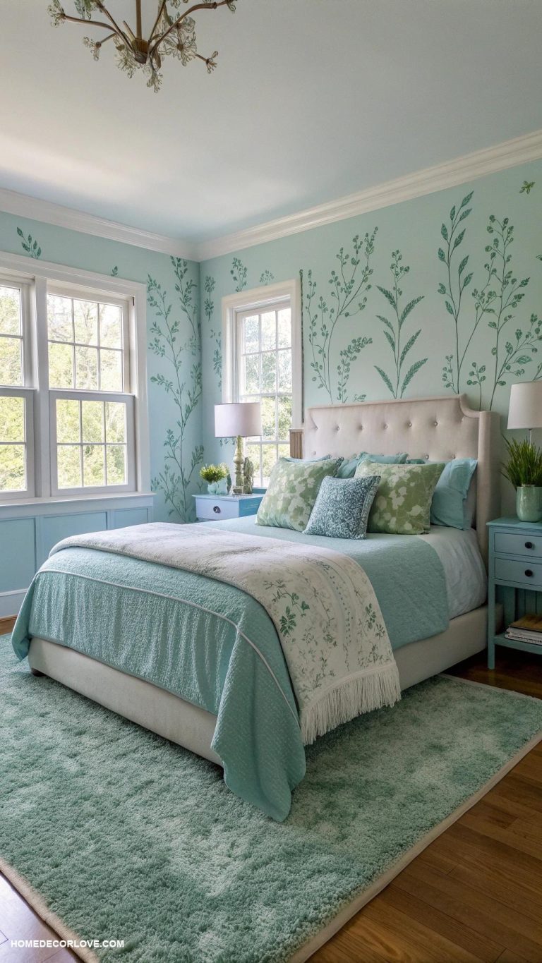 bedroom design Calming blue and green palette