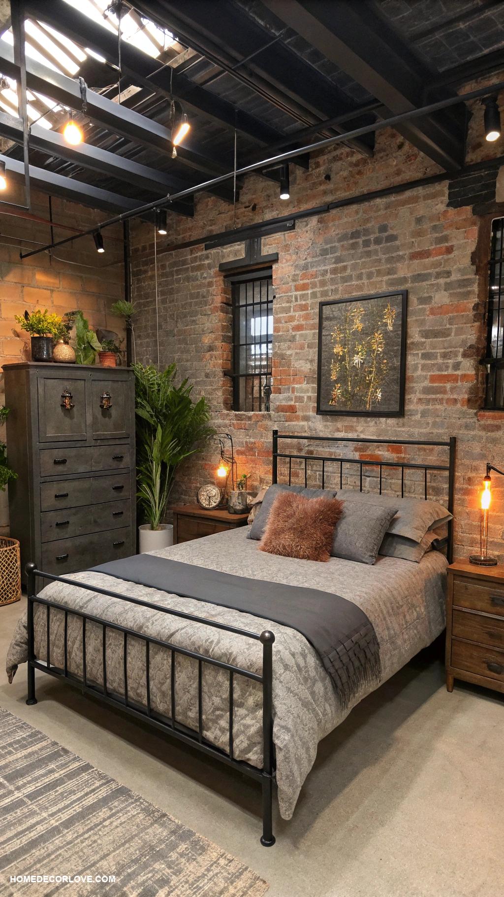 bedroom design Industrial metal fixtures