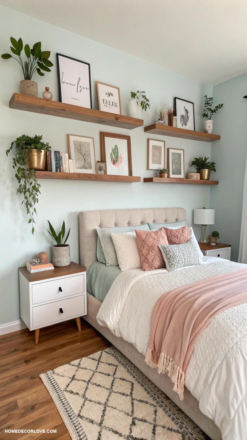 bedroom ideas Use floating shelves for storage