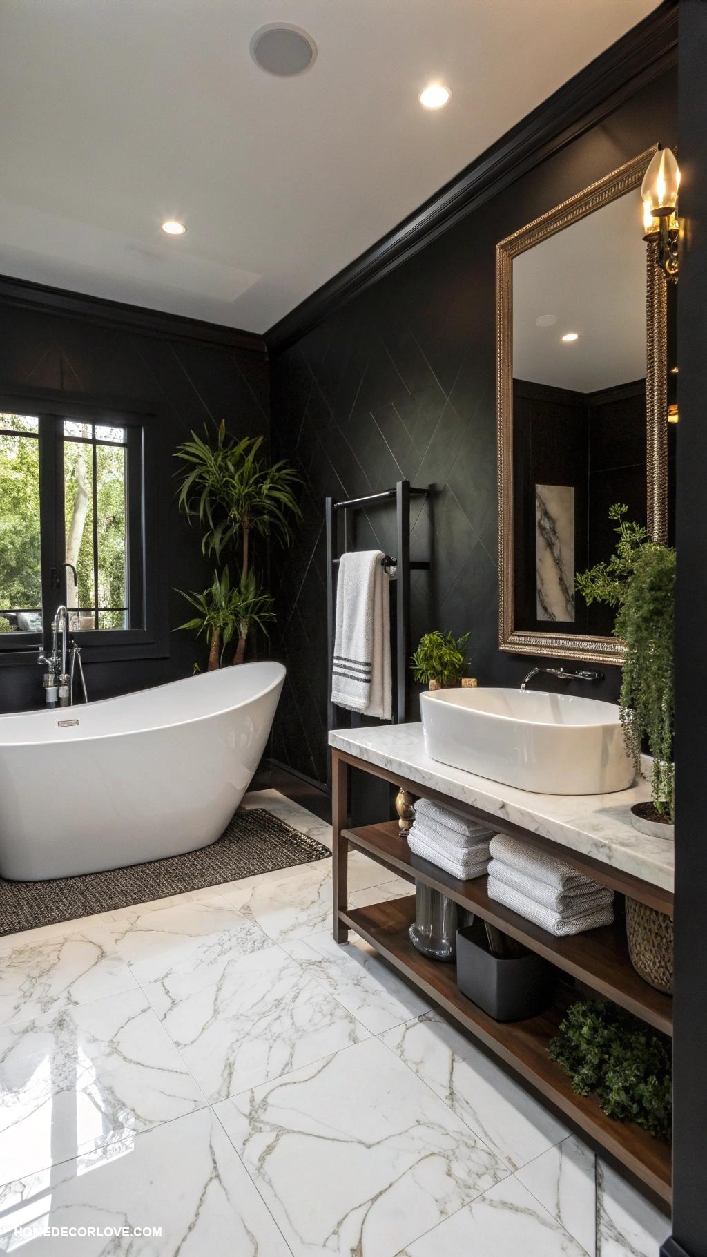 black bathroom Black wall paint for dramatic effect