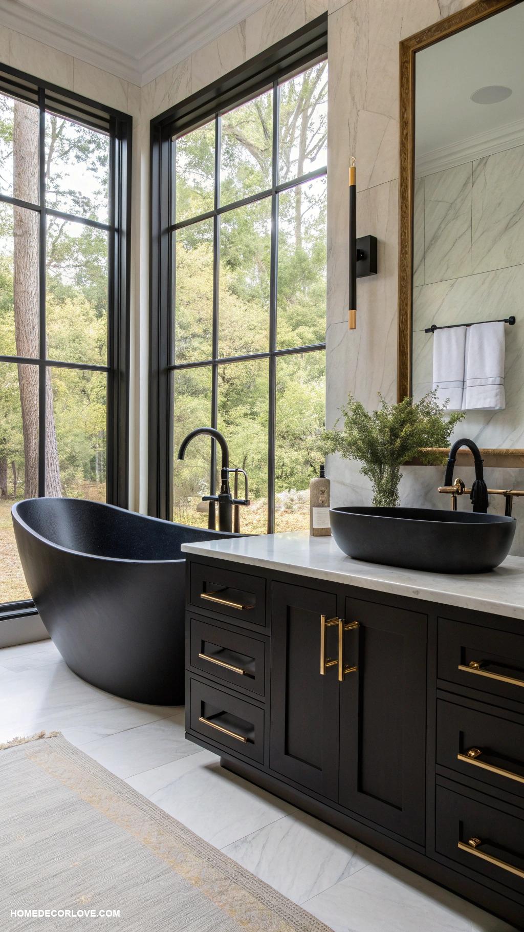 black bathroom Matte black fixtures for modern elegance