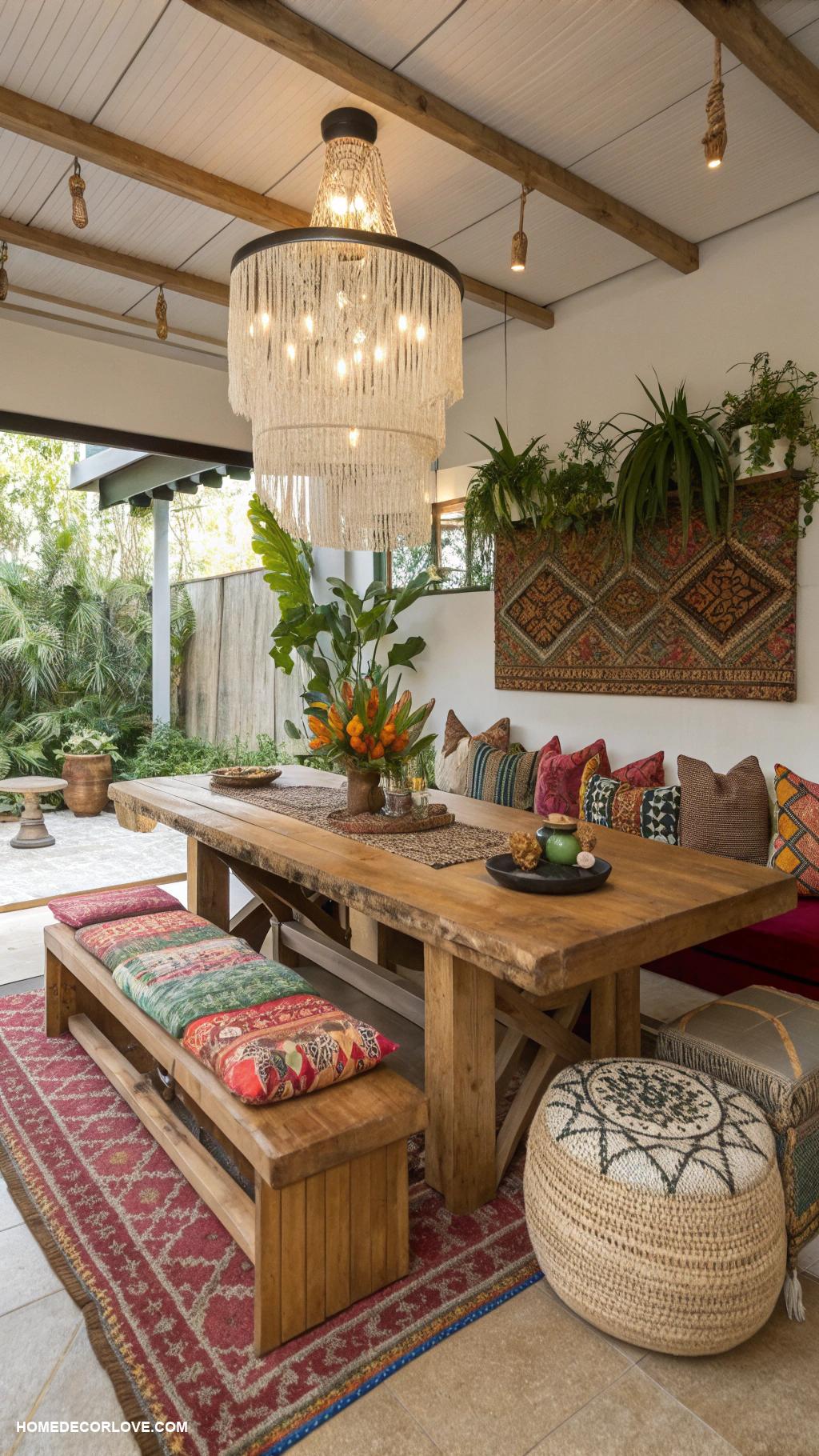 boho dining room Cushioned seating for comfort