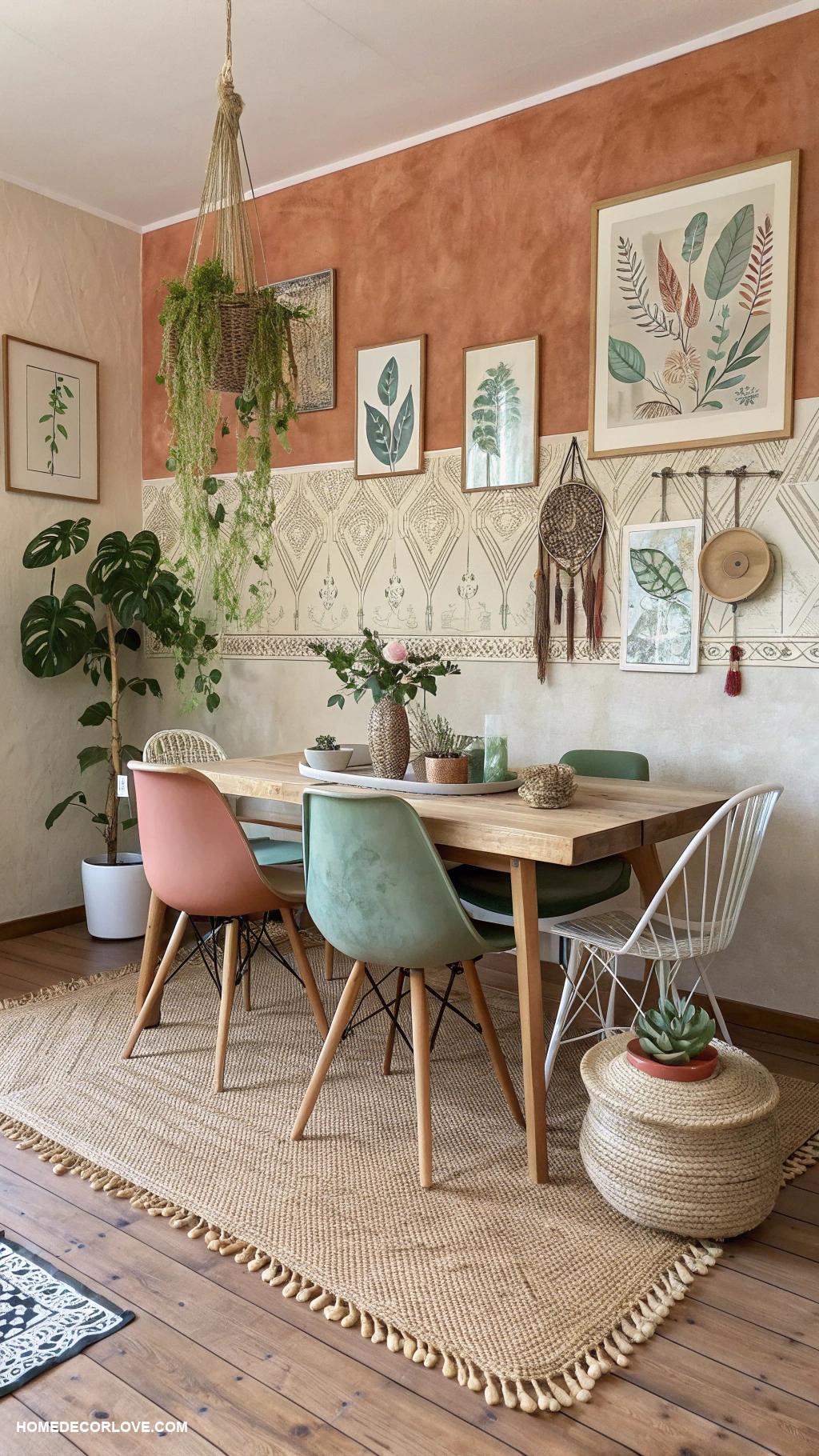 boho dining room Earthy tones in wall decor