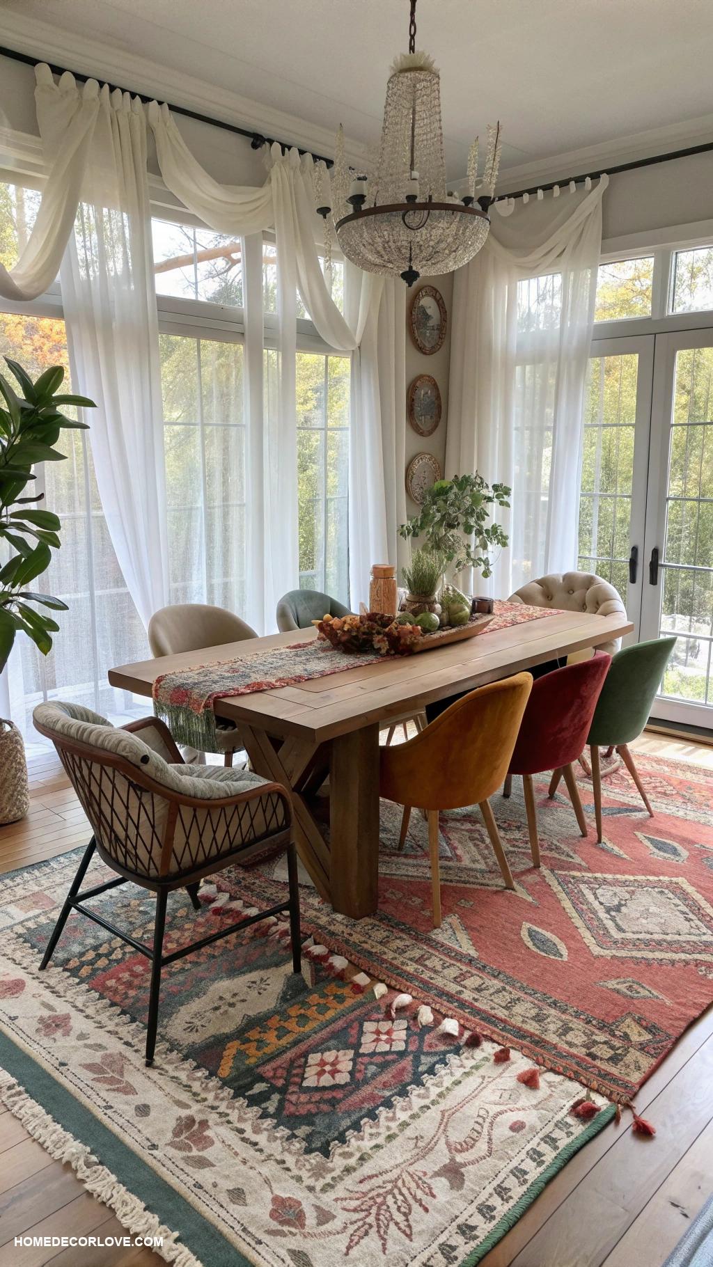 boho dining room Layered rugs for cozy warmth