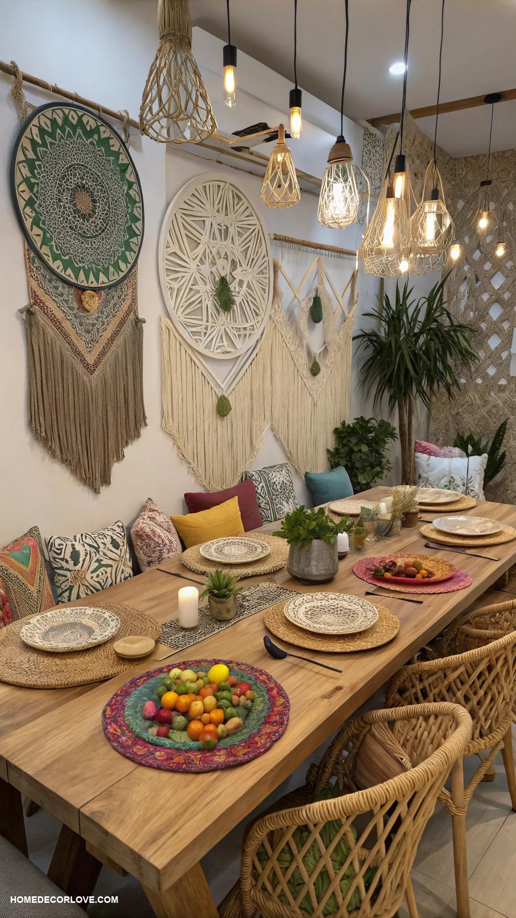 boho dining room Macrame wall hangings for texture
