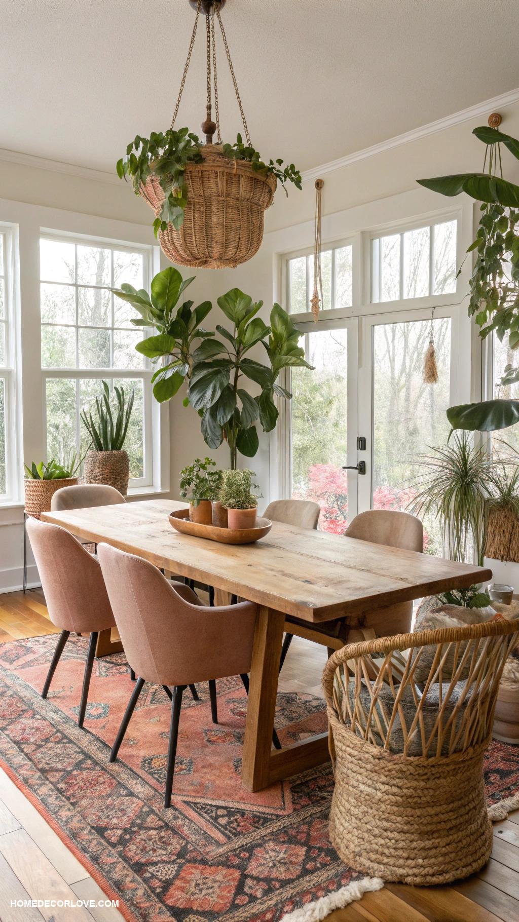 boho dining room Potted plants for greenery