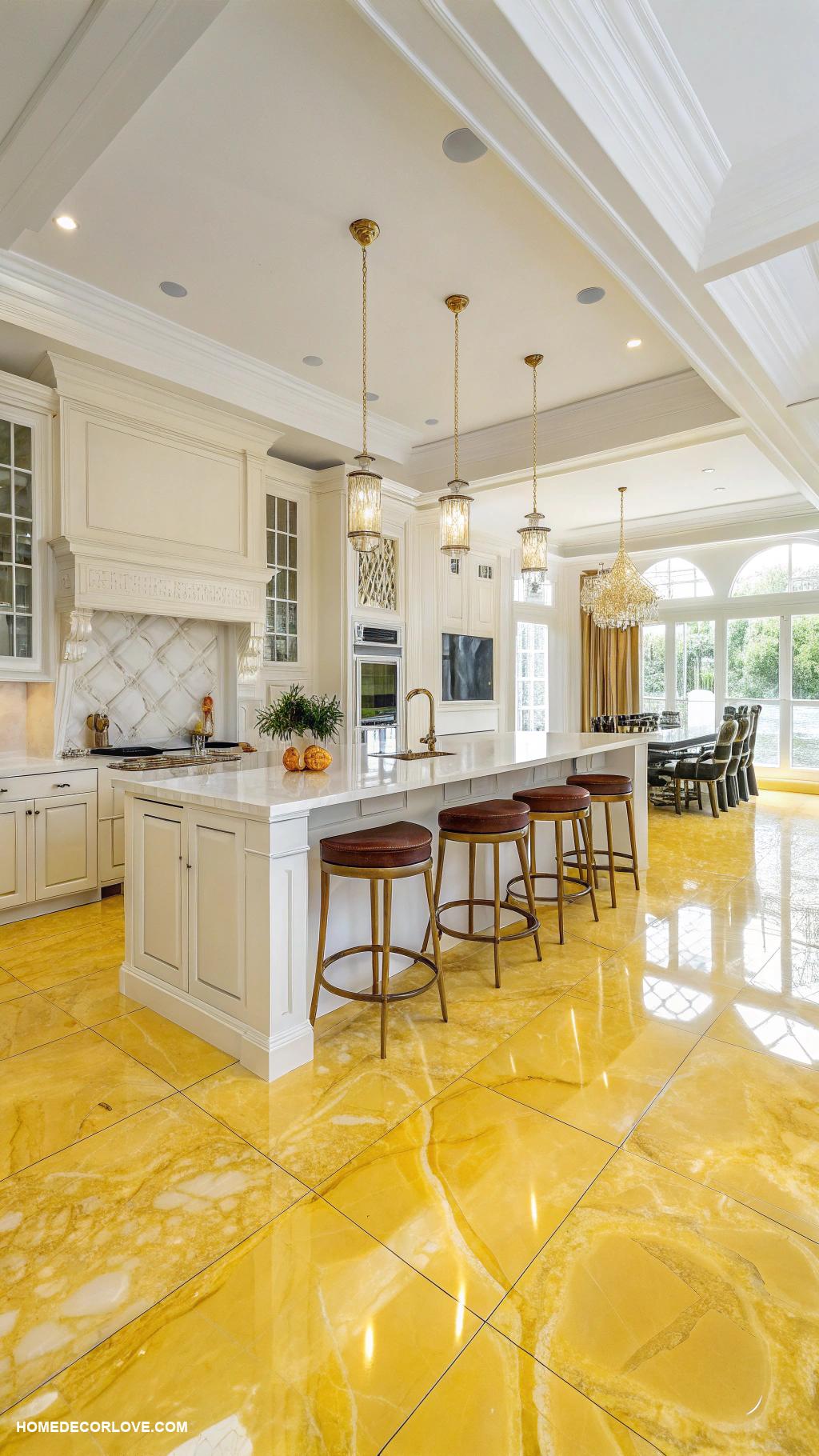 colorful marble kitchens Bright yellow marble flooring for sunny ambience