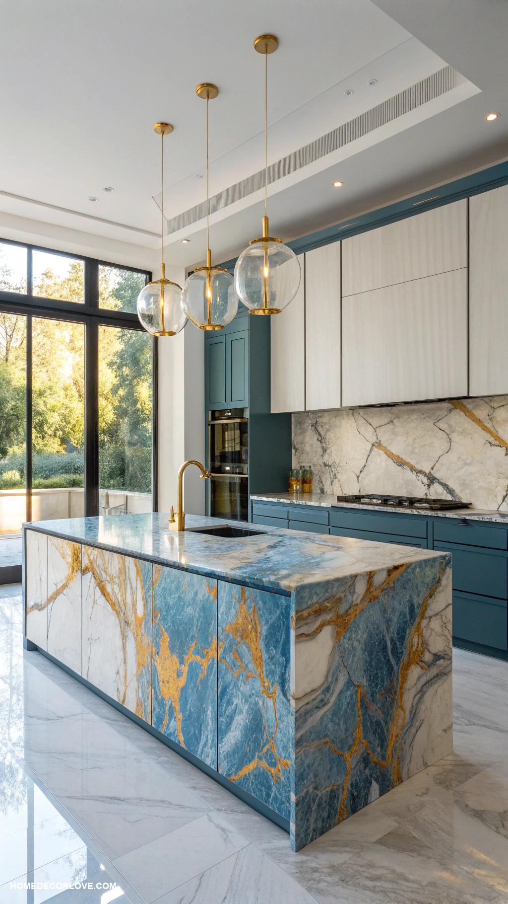 colorful marble kitchens Mixed color marble countertops in contemporary design