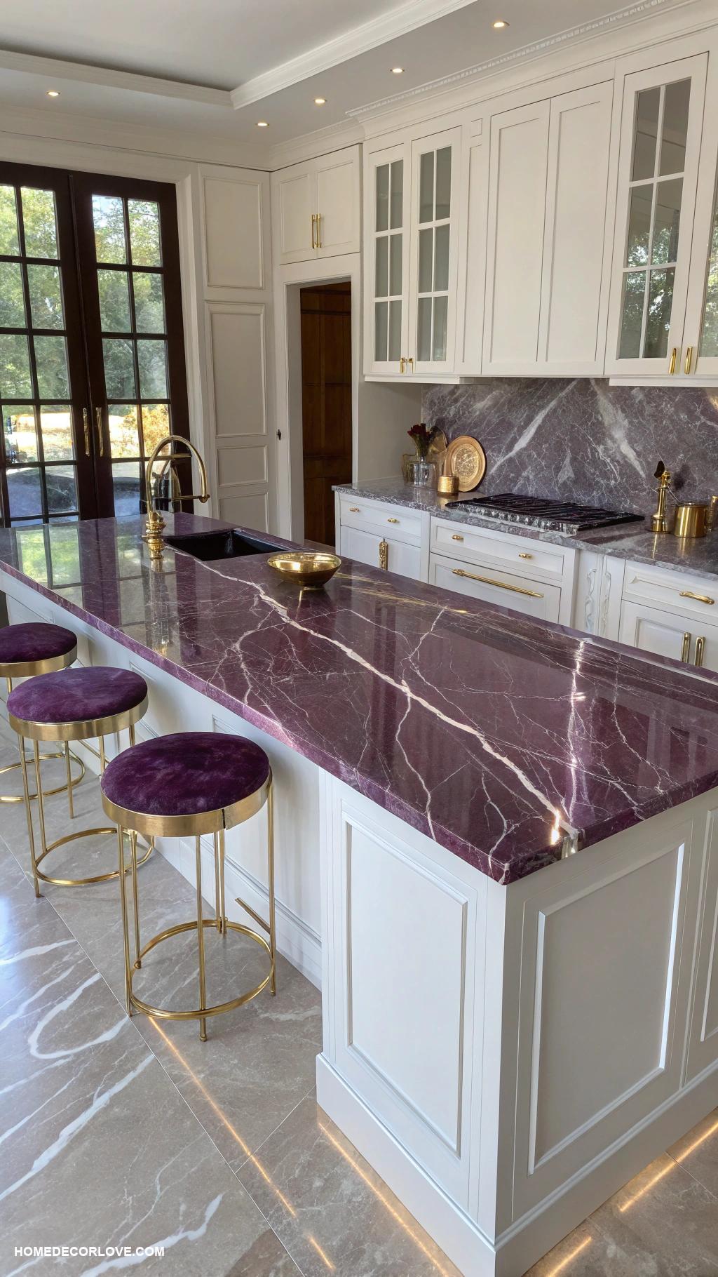 colorful marble kitchens Striking purple vein marble for dramatic flair