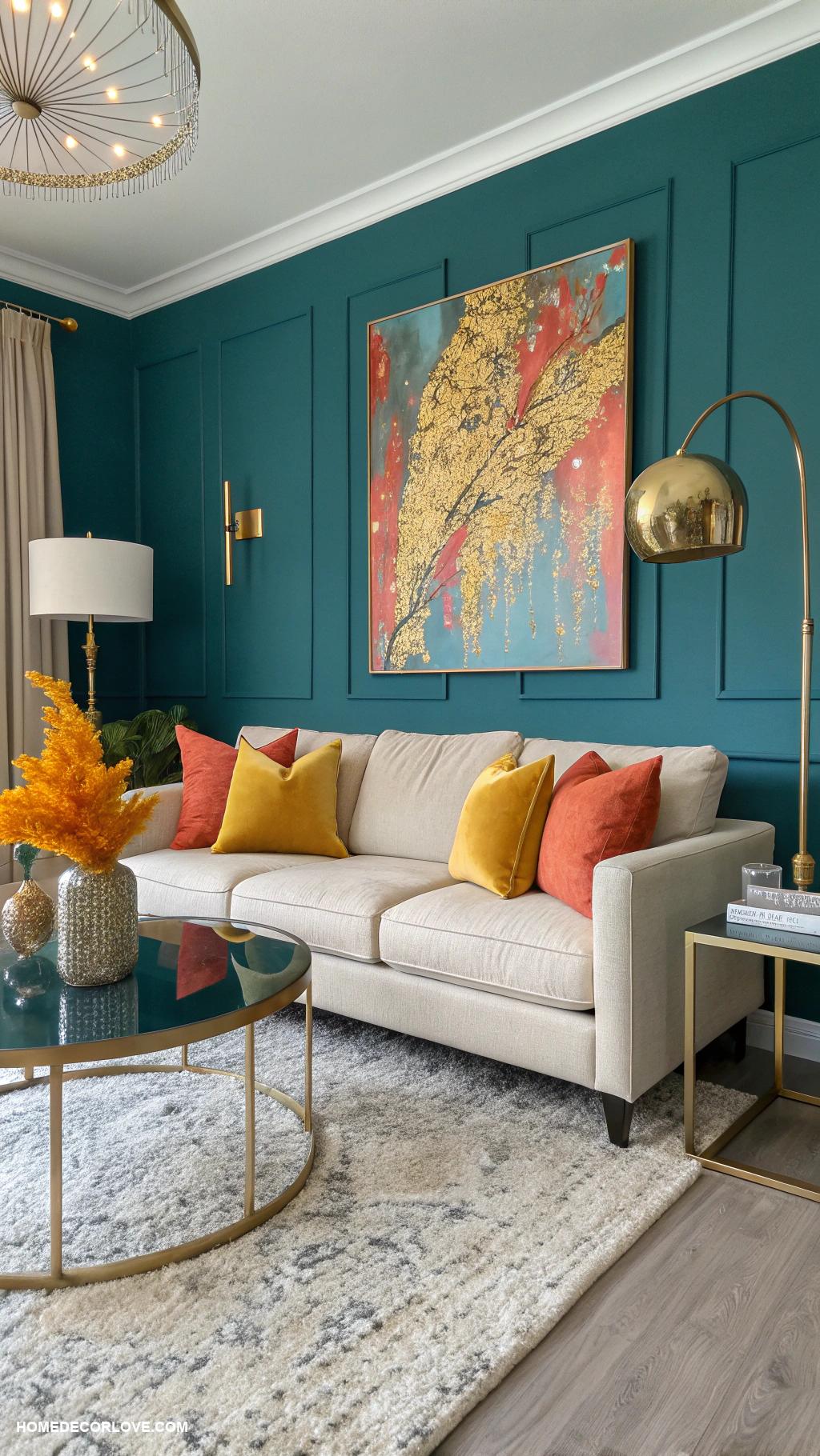 contemporary living room Bold accent wall with vibrant color