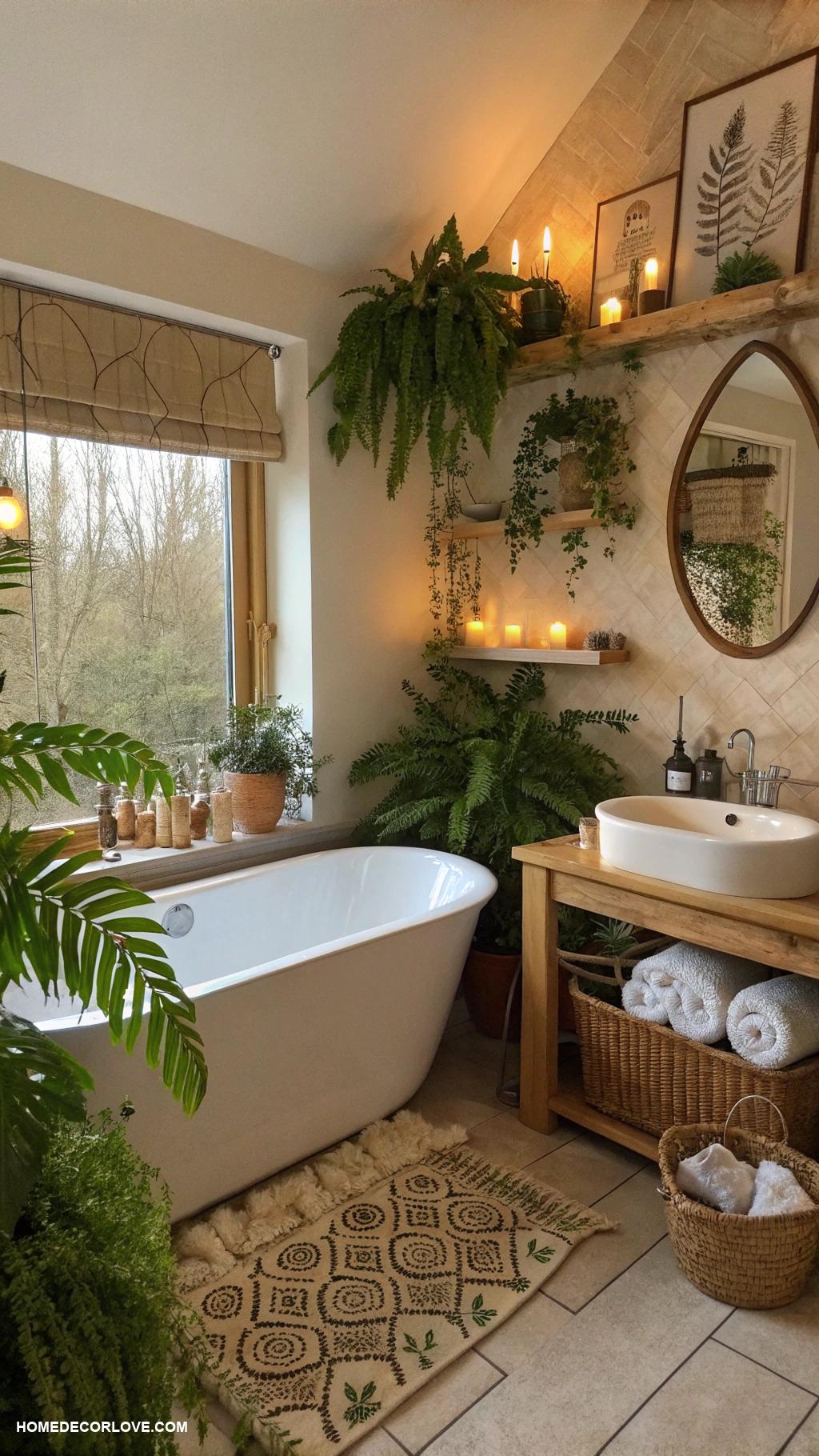 cozy bathroom Add indoor plants for freshness