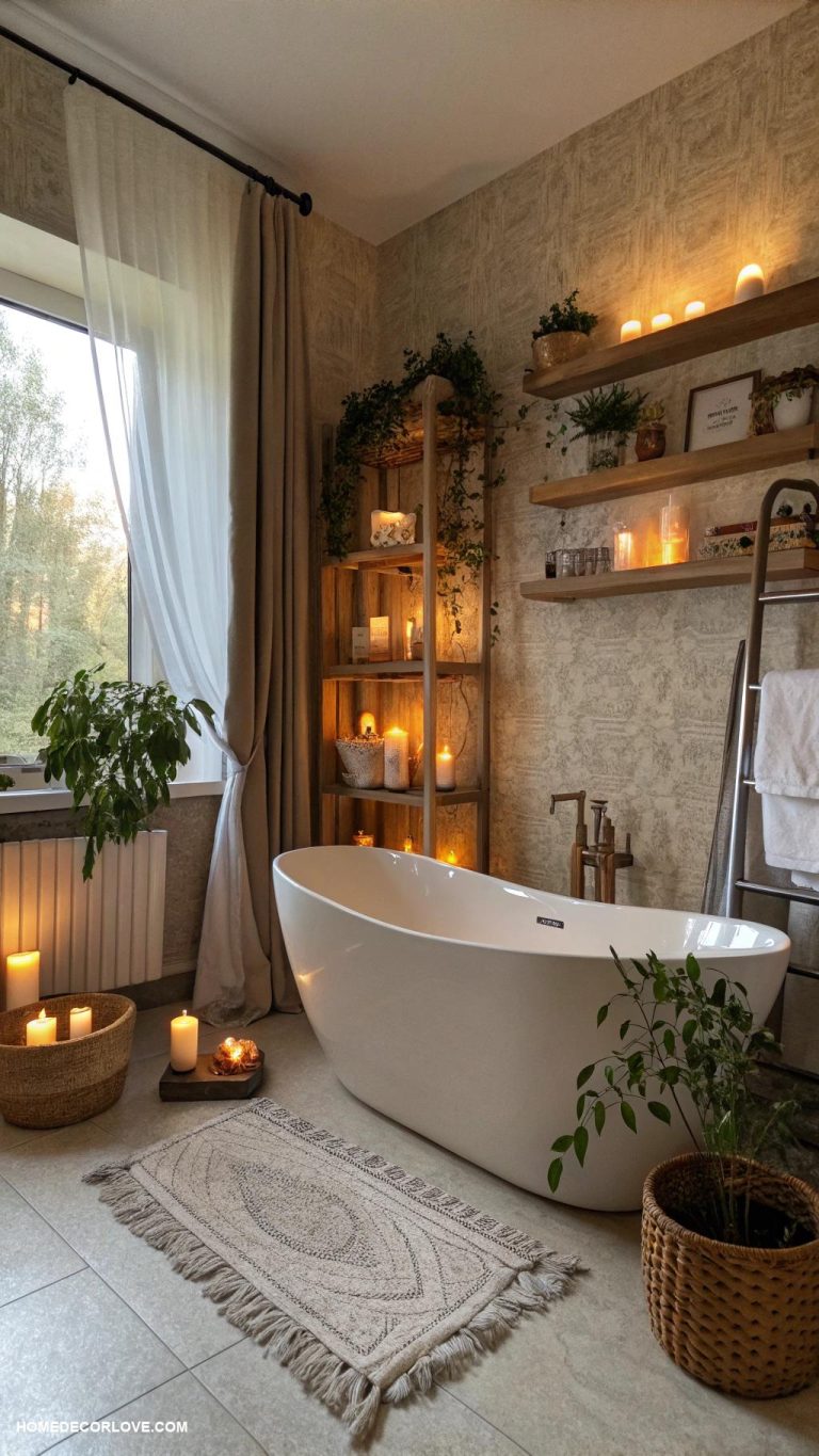 cozy bathroom Incorporate warm lighting fixtures