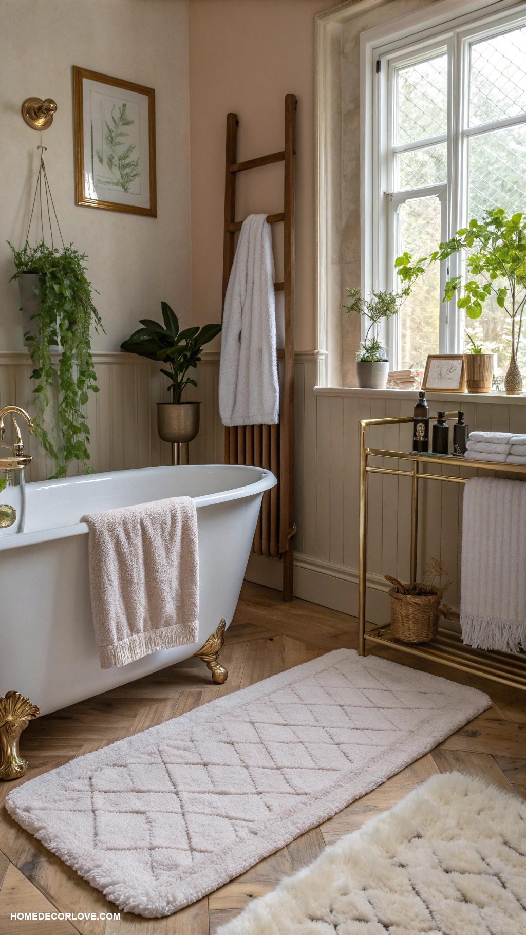 cozy bathroom Install a plush bath mat