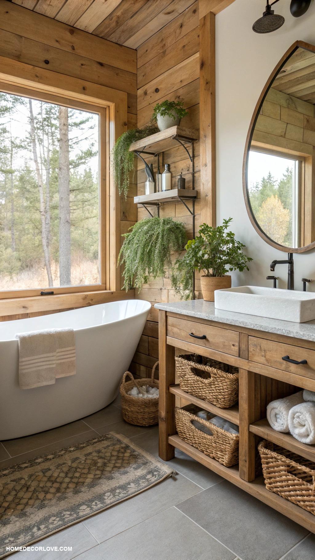 cozy bathroom Use natural wood accents