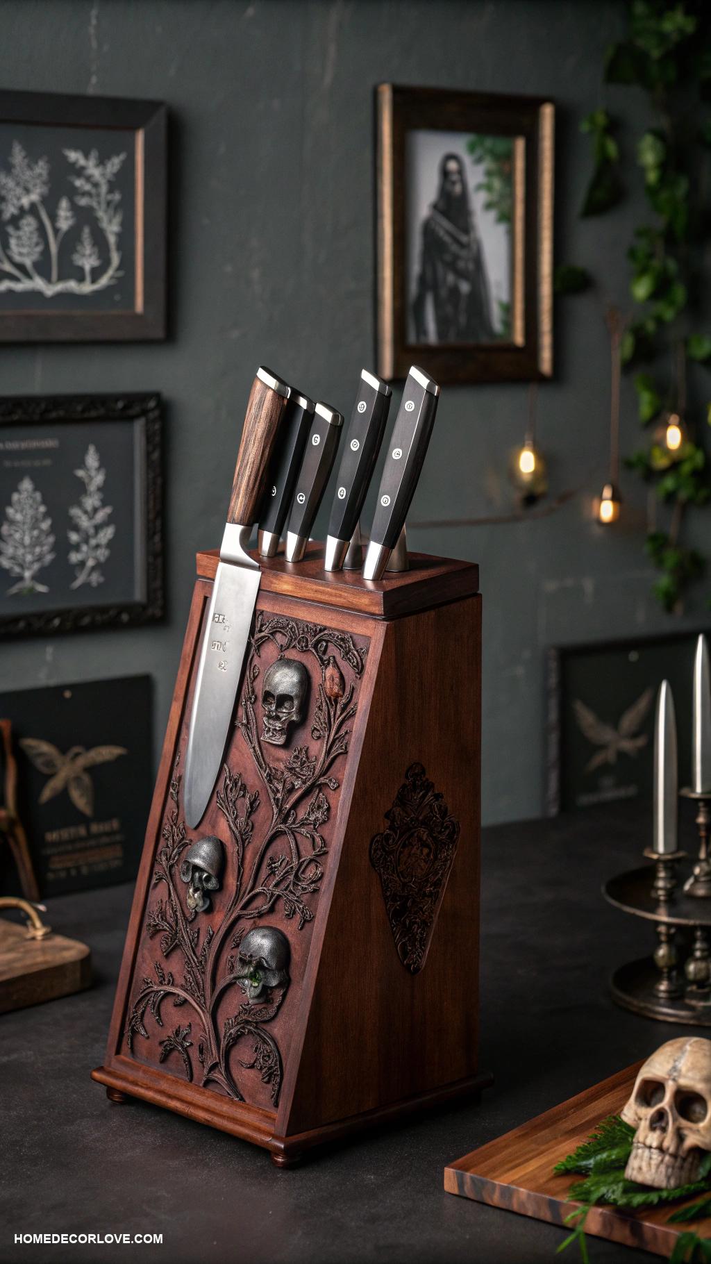 dark kitchen aesthetic Creepy yet stylish kitchen cutlery display