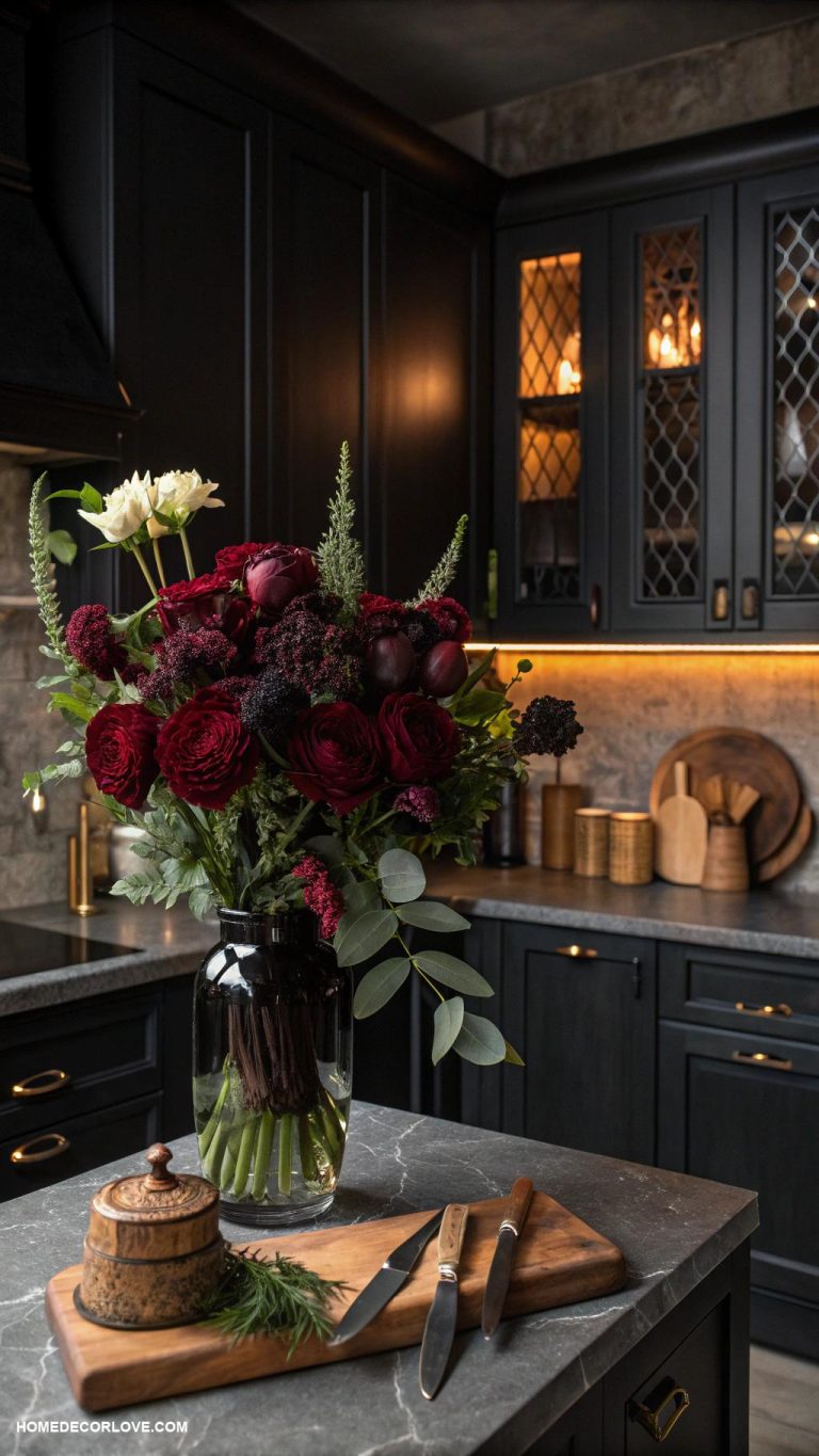 dark kitchen aesthetic Dramatic dark floral arrangements