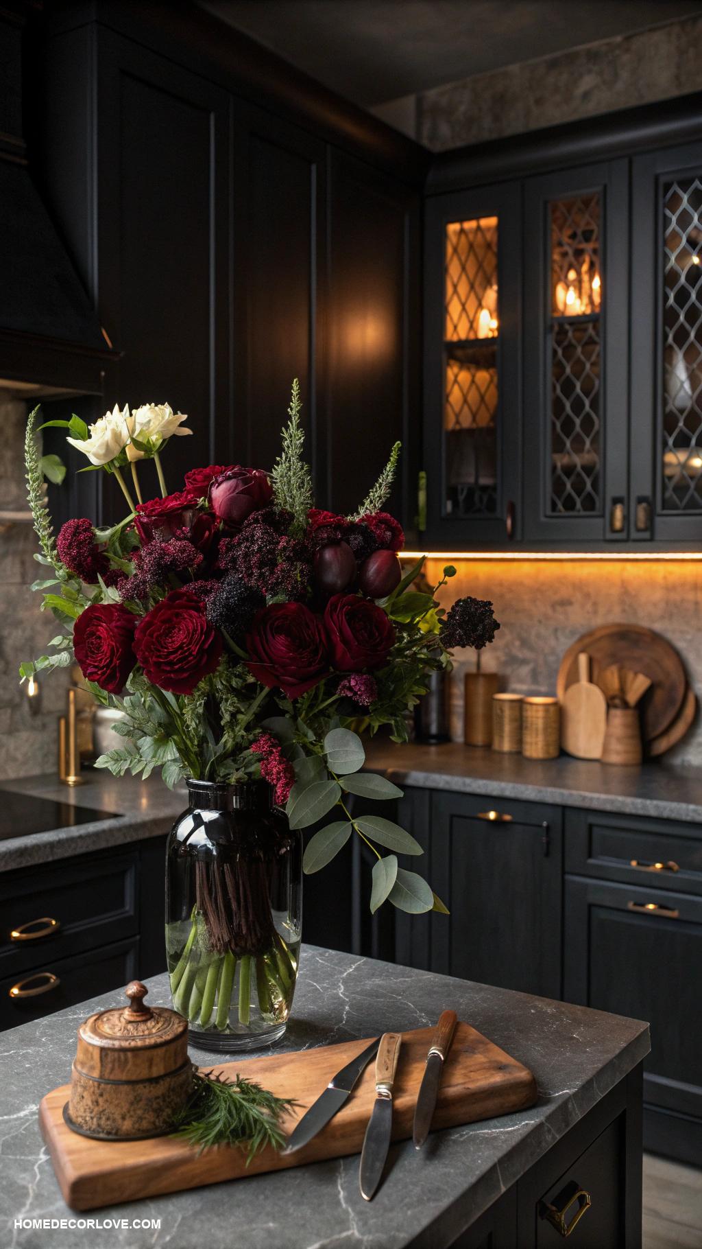 dark kitchen aesthetic Dramatic dark floral arrangements