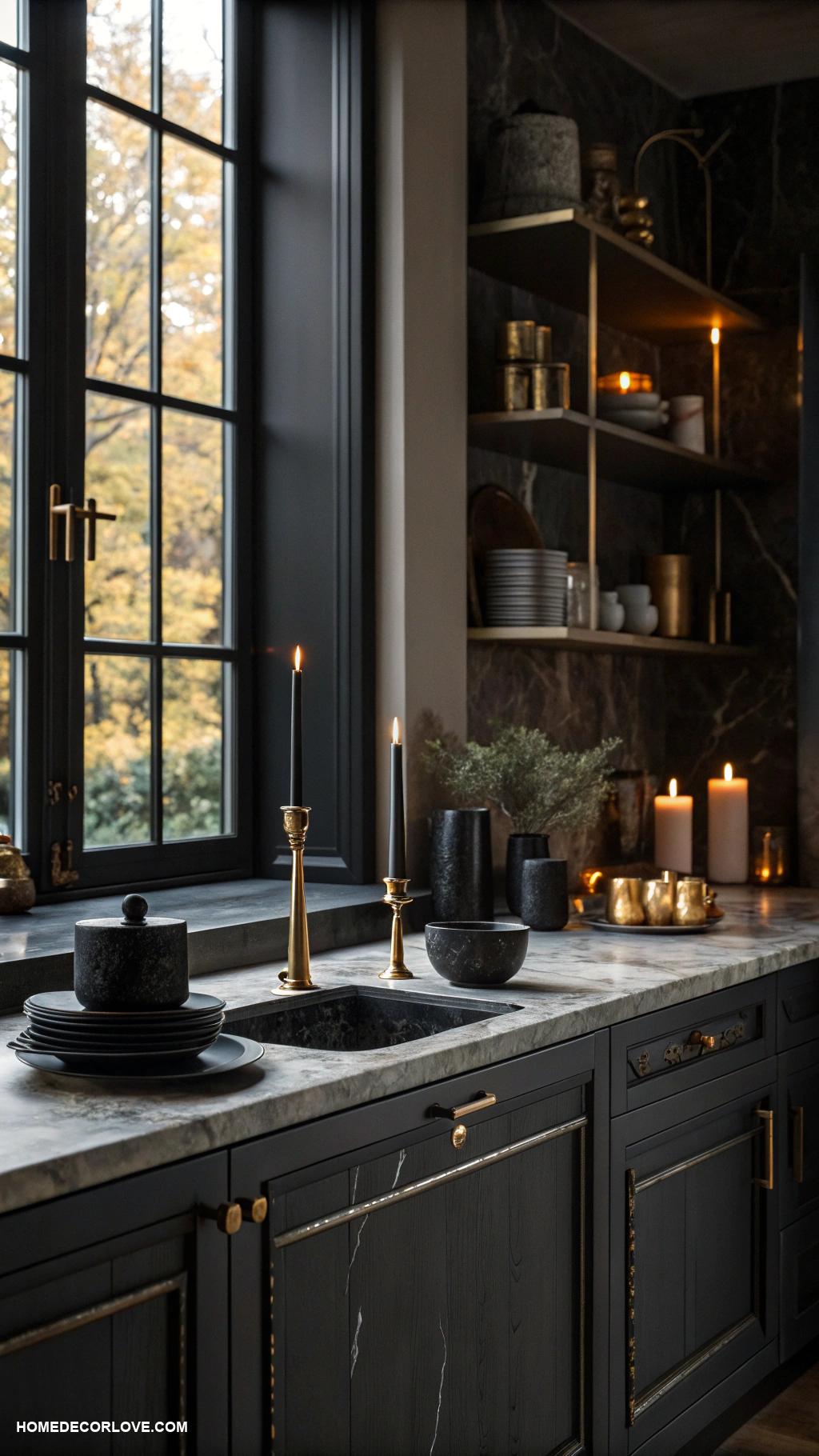dark kitchen aesthetic Mood lighting with black candles