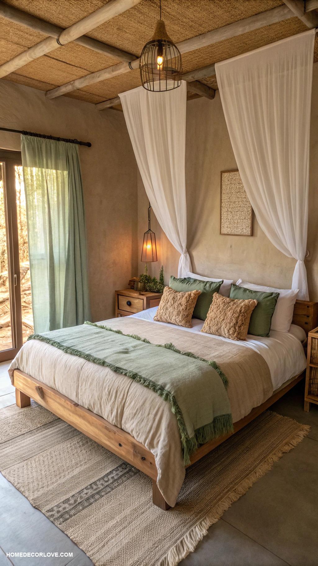 earthy bedroom Create a serene atmosphere with soft lighting